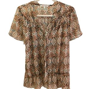 Women's Sheer Top. Size Large. Multi-colored. Cinch Waistband.